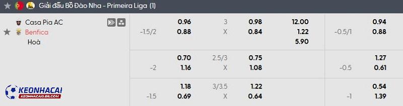 Tỷ lệ soi kèo Casa Pia vs Benfica Tỷ lệ soi kèo Casa Pia vs Benfica